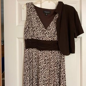 Dress w/jacket, size 8, brown/cream